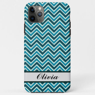 Capa Para iPhone 11 Pro Max Stylish Chevron Wave Blue, Teal, Green