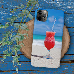 Capa Para iPhone 11 Pro Max Summer Red Strawberry Margarita Em Praia Tropical
