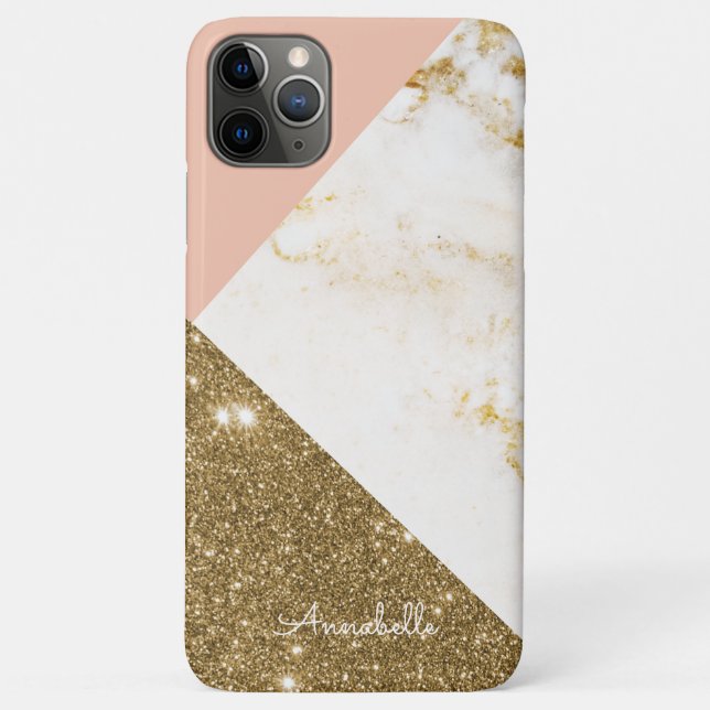 Capa Para iPhone 11 Pro Max Tema Marble Rosa e Dourado (Verso)