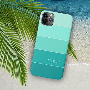 Capa Para iPhone 11 Pro Max Tiras de Turquesa do Oceano Aqua Azul de Verão Per