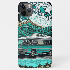 Capa Para iPhone 11 Pro Max Trailer de acampamento azul turquesa vintage nas m