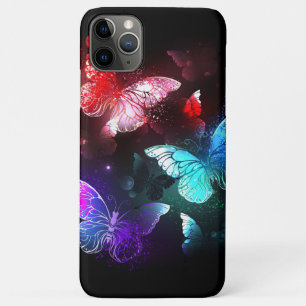 Capa Para iPhone 11 Pro Max Três Borboletas brilhantes sobre o fundo noturno