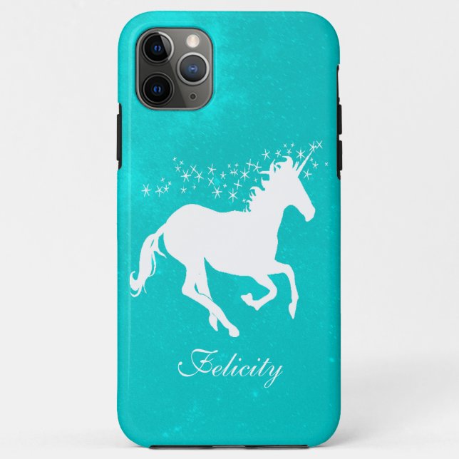 Capa Para iPhone 11 Pro Max Turquesa Unicórnio Personalizado (Verso)