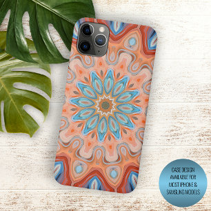 Capa Para iPhone 11 Pro Max Turquesa Vermelho Laranja Vermelho Mandala Rodada