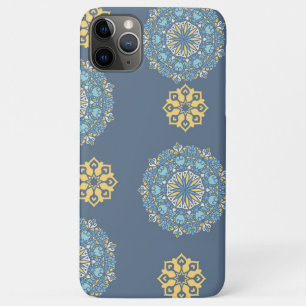 Capa Para iPhone 11 Pro Max Turquoise Teal Blue e Mandala amarelo Padrão de ar