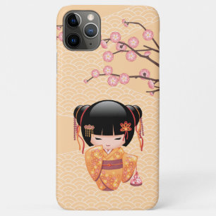Capa Para iPhone 11 Pro Max Ume Kokeshi Doll - Rapariga Peach Geisha Japonesa