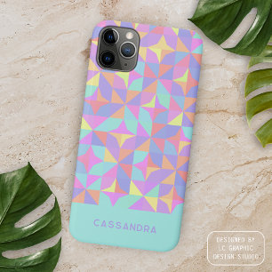 Capa Para iPhone 11 Pro Max Verde Limão Roxo Azul Rosa Padrão Meados do Século