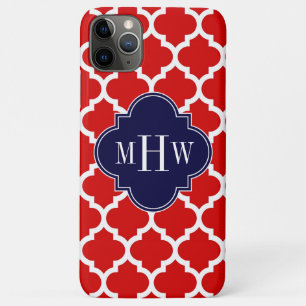 Capa Para iPhone 11 Pro Max Vermelho, Branco marroquino nº 5 Marinho 3 Monogr