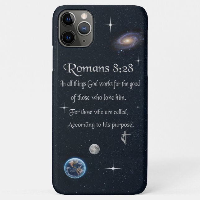 Capa Para iPhone 11 Pro Max versículo bíblico cristão Romanos 8:28 (Verso)