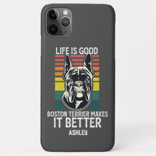 Capa Para iPhone 11 Pro Max Vida Boa Com Boston Terrier Retro Vintage