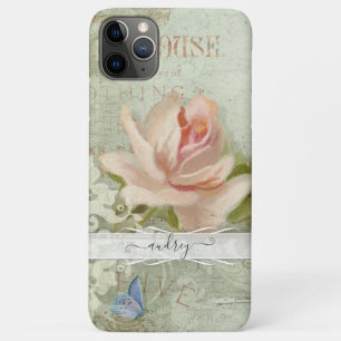Capa Para iPhone 11 Pro Max Vintage Blush Rosas Rosa Pintadas Borboleta Pintad
