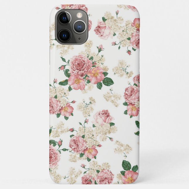Capa Para iPhone 11 Pro Max Vintage Floral em Branco (Verso)