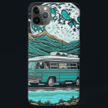 Capa Para iPhone 11 Pro Max Vintage Teal RV Camper nas Montanhas<br><div class="desc">Retro ai art,  mostrando um vintage turquoise camper rv subindo as montanhas.</div>