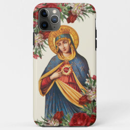 Capa Para iPhone 11 Pro Max Virgem Maria Sorridente Mãe Religiosa Floral