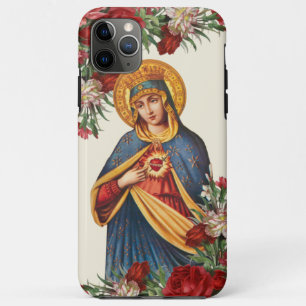 Capa Para iPhone 11 Pro Max Virgem Maria Sorridente Mãe Religiosa Floral