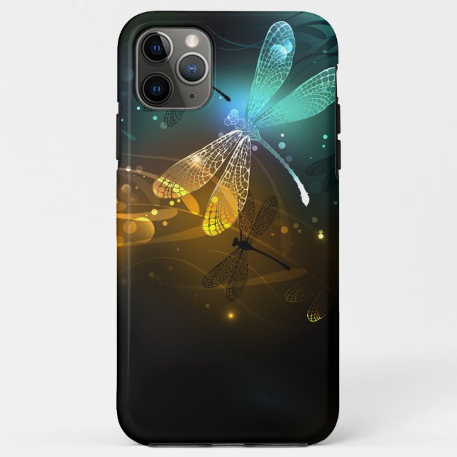 Capa Para iPhone 11 Pro Max Voo luminoso verde de libélula (Verso)