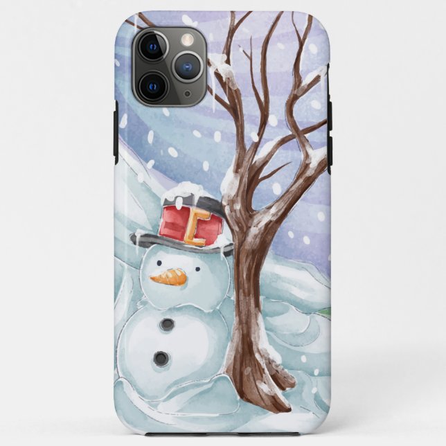 Capa Para iPhone 11 Pro Max Winter Holiday Snowman Watercolor (Verso)