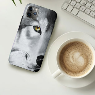 Capa Para iPhone 11 Pro Max Wolf Retrato Preto Branco