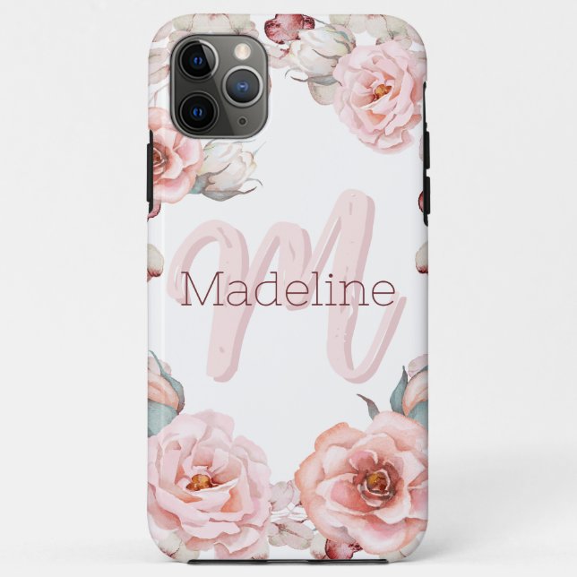 Capa Para iPhone 11 Pro Max Wreath Rosa de Aquarela Personalizada | Branca (Verso)
