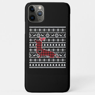 Capa Para iPhone 11 Pro Max Xadrez Vermelha Buffalo Dachshund Dog Natal