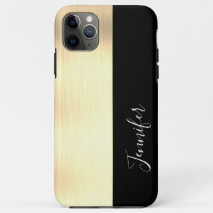 Capa Para iPhone 11 Pro Max Yel Dourado, Black Stripe, DIY Name, White Script