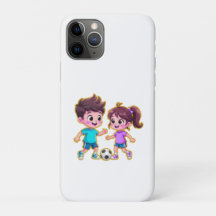 Menino e Menina de Desenho Animado Fofo Jogando Fu