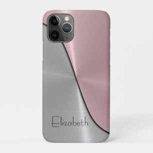 Capa Para iPhone 11 Pro Metálico de Prata e Aço Rosa