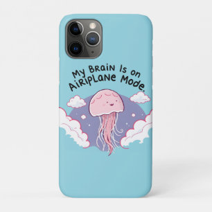 Capa Para iPhone 11 Pro Meu Cérebro Modo Avião Funny Jellyfish Névoa Menta