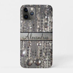 Capa Para iPhone 11 Pro Miçangas personalizadas de cordas prateadas com gl