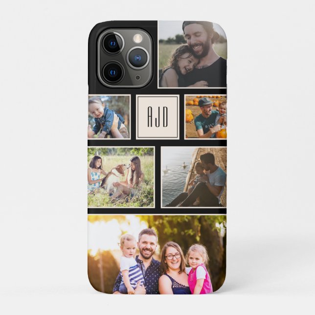 Capa Para iPhone 11 Pro Mínimo de Colagem de Fotos da Família do Monograma (Verso)
