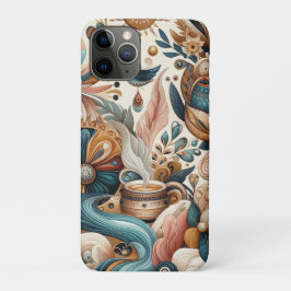 Capa Para iPhone 11 Pro Mistura boêmica de chá, magenta, flores roxas