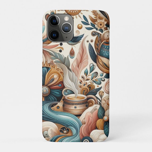 Capa Para iPhone 11 Pro Mistura boêmica de chá, magenta, flores roxas (Verso)