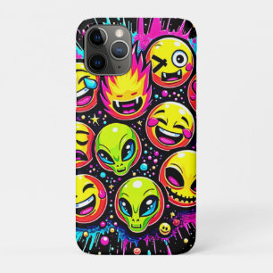 Capa Para iPhone 11 Pro Mistura de Emoji Funky Neon
