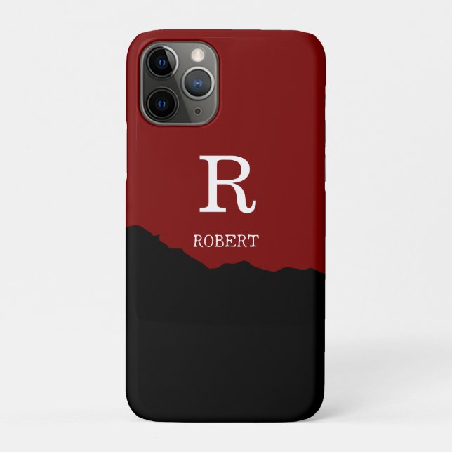 Capa Para iPhone 11 Pro Modern Black & red script Custom Name (Verso)