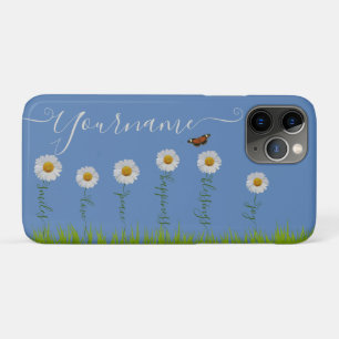 Capa Para iPhone 11 Pro Modern Blue Daisy Floral Obrigado Tipografia