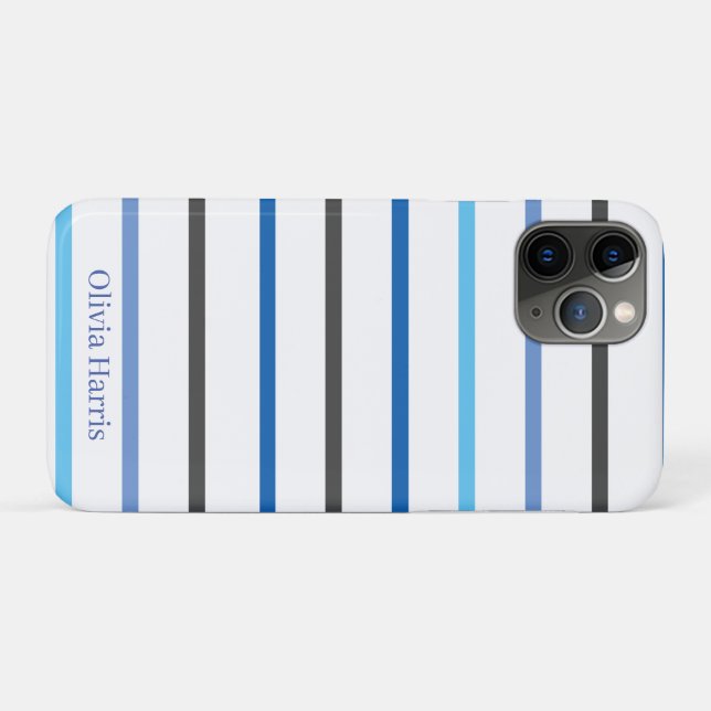 Capa Para iPhone 11 Pro Modern Stylish Blue Stripes Custom (Verso (horizontal))