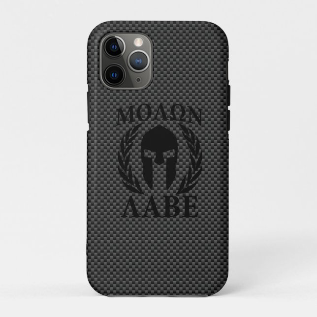 Capa Para iPhone 11 Pro Molon Labe Warrior Laurels sobre Carbono Negro (Verso)