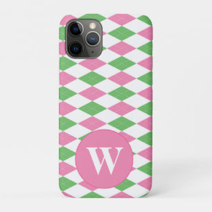 CAPA PARA iPhone 11 PRO MONOGRAMA ARGYLE ROSA VERDE PADRÃO