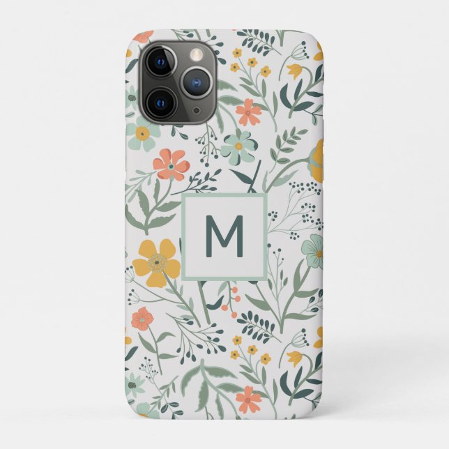 Capa Para iPhone 11 Pro Monograma Belo Padrão Botânico Floral (Verso)