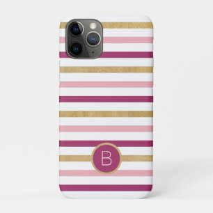 Capa Para iPhone 11 Pro Monograma branco Dourado cor-de-rosa com faixa bra