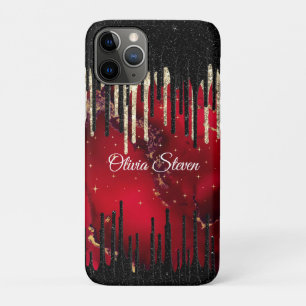 Capa Para iPhone 11 Pro Monograma das gotas de vermelho-chic