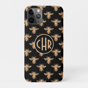 Capa Para iPhone 11 Pro Monograma De Abelhas Rainhas Douradas E Pretas