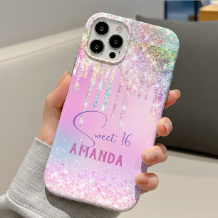 Capa Para iPhone 11 Pro Monograma de aniversário com purpurina rosa de uni