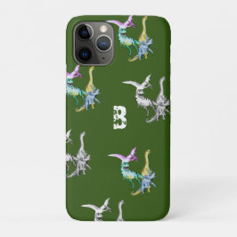 Capa Para iPhone 11 Pro Monograma de Dinossauros Infantis em Aquarela
