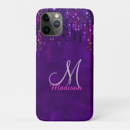 Capa Para iPhone 11 Pro Monograma de Drives de Glitter de Unicórnio Cor-de