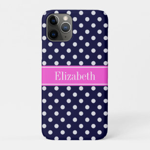 Capa Para iPhone 11 Pro Monograma de Fita Cor-de-Rosa Marinho Bolinhas Bra
