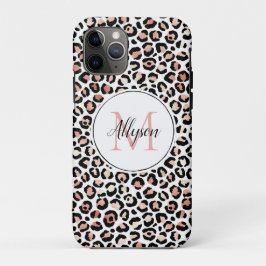 Capa Para iPhone 11 Pro Monograma de Impressão do Leopardo Preto e Rosa