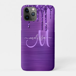 Capa Para iPhone 11 Pro Monograma de Metal com Pincel de Lixo Roxo