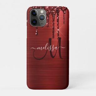 Capa Para iPhone 11 Pro Monograma de Metal de Pincel com Coleta Vermelha G
