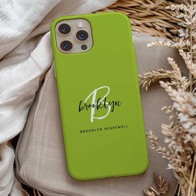 Capa Para iPhone 11 Pro Monograma de Nome com Letra de Cursiva Verde Lima  (Criador carregado)